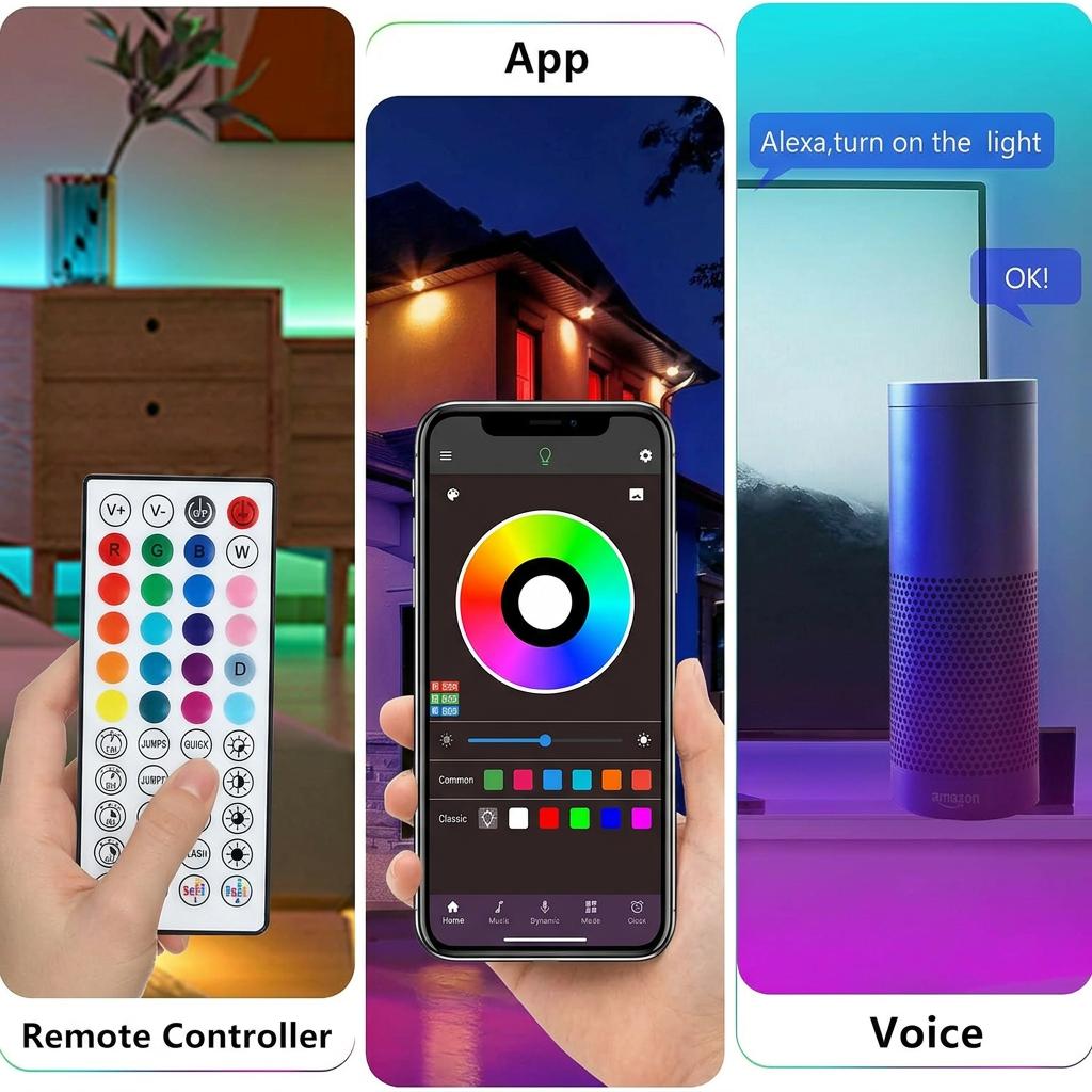 1M Led Lights 5050 for Room Music Sync Multicolor RGB 5V Led Strip Lights Flexible Ribbon for Party Bedroom Decor TV Backlights