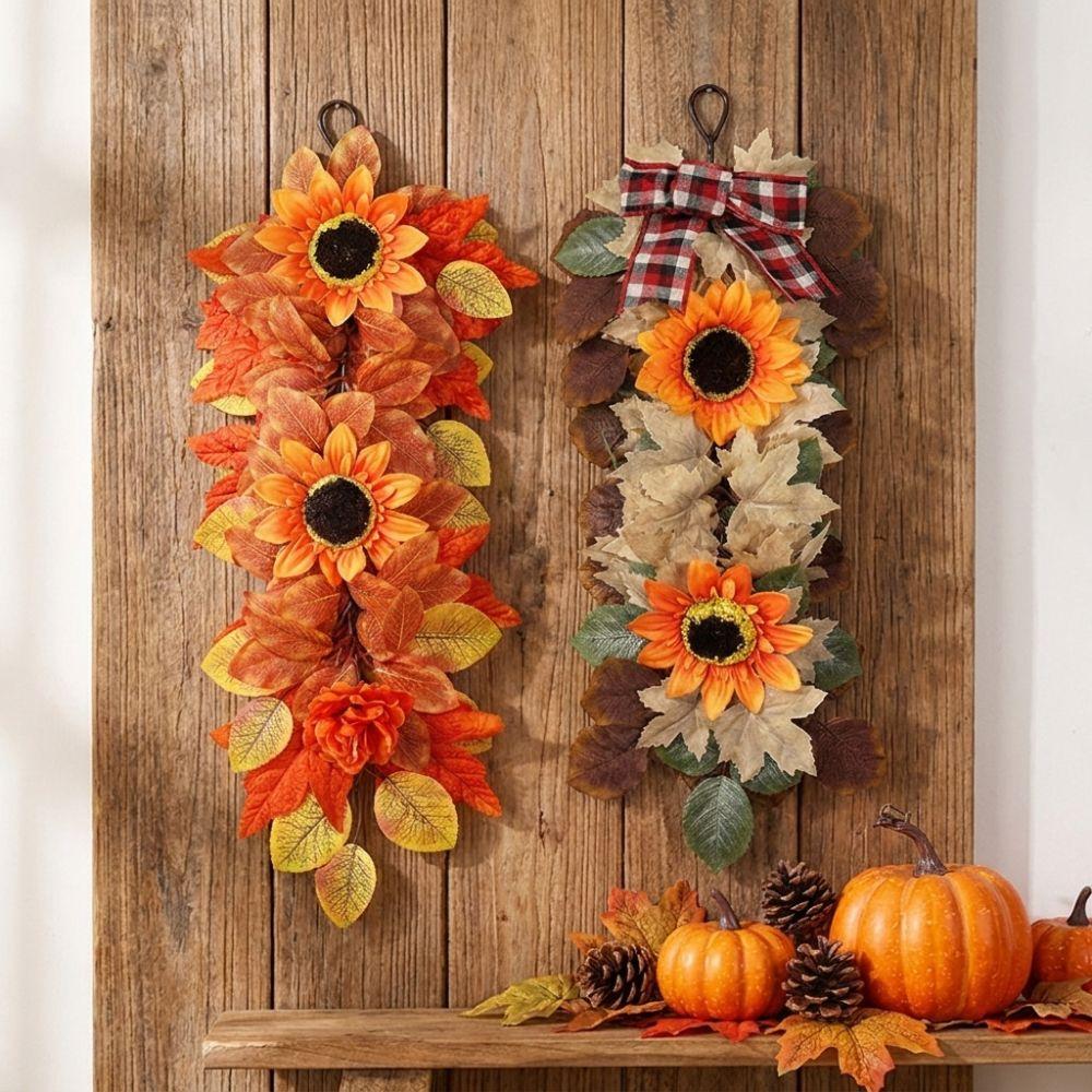 UV Resistant Autumn Sunflower Wall Hanging Rustic Front Door Artificial Floral Harvest Themed