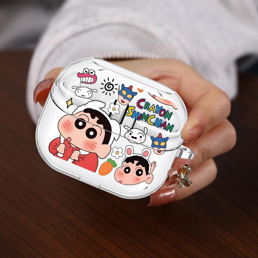 Cartoon Crayon Shin-Chan Case For Samsung Galaxy Buds 4 Pro Live 4Pro 2Pro 3 FE 3Pro 2 Clear Earphone Cases Cover With Hook