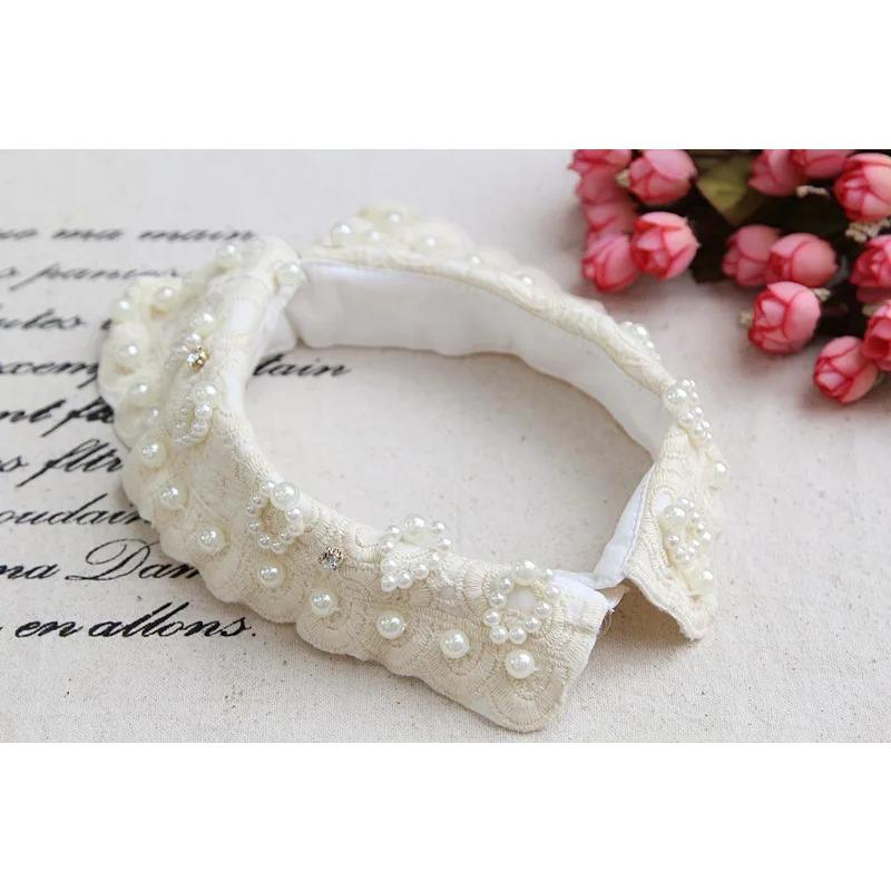 Ladies Women Adult Detachable Shirt Fake Collar Vintage Lace Pearl False Collar Blouse Neckwear Clothing Accessories