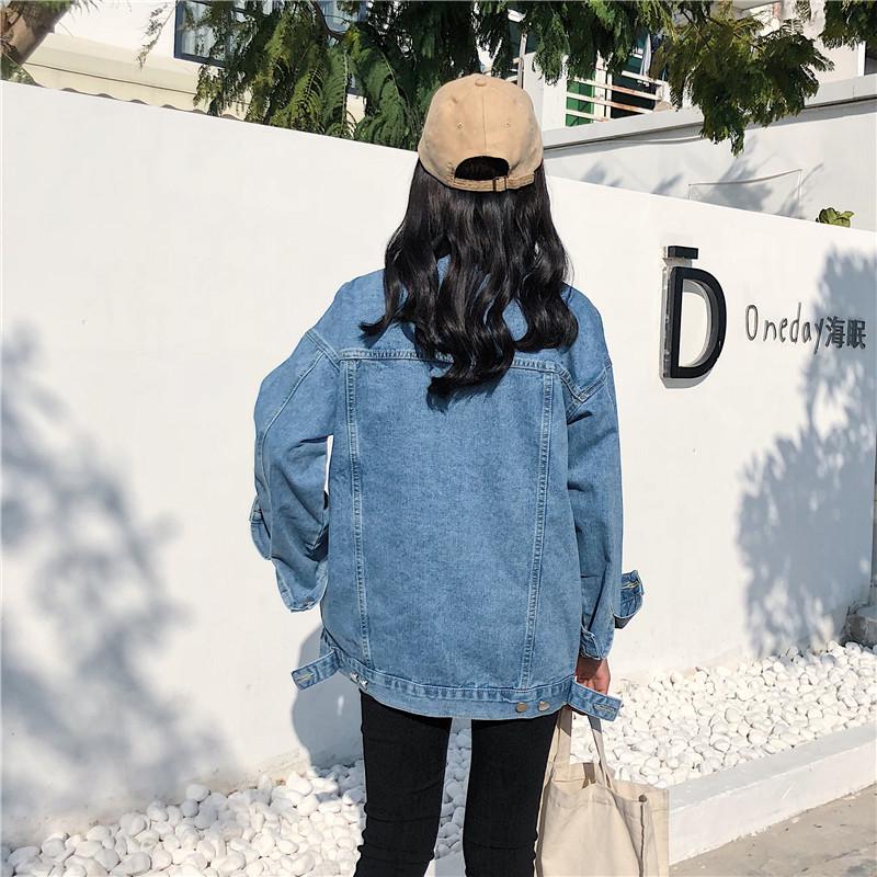 Solid Jean Jacket for Women Loose Casual Blue Fashionable Coats Female Outwear Denim Feminine