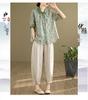 2025 Κορεάτικου Στυλ Μεγάλο Μέγεθος Αδυνατιστικό Ρετρό Δύο Τεμαχίων Βαμβακερό Λινό Καλοκαιρινό Κοστούμι για Γυναίκες