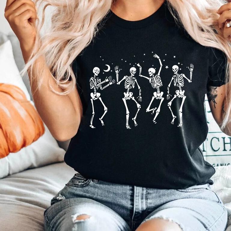 Halloween Shirt Halloween Party Dancing Skeleton Shirt Funny Halloween Shirt Skeletons Happy Halloween Tshirt Tee S