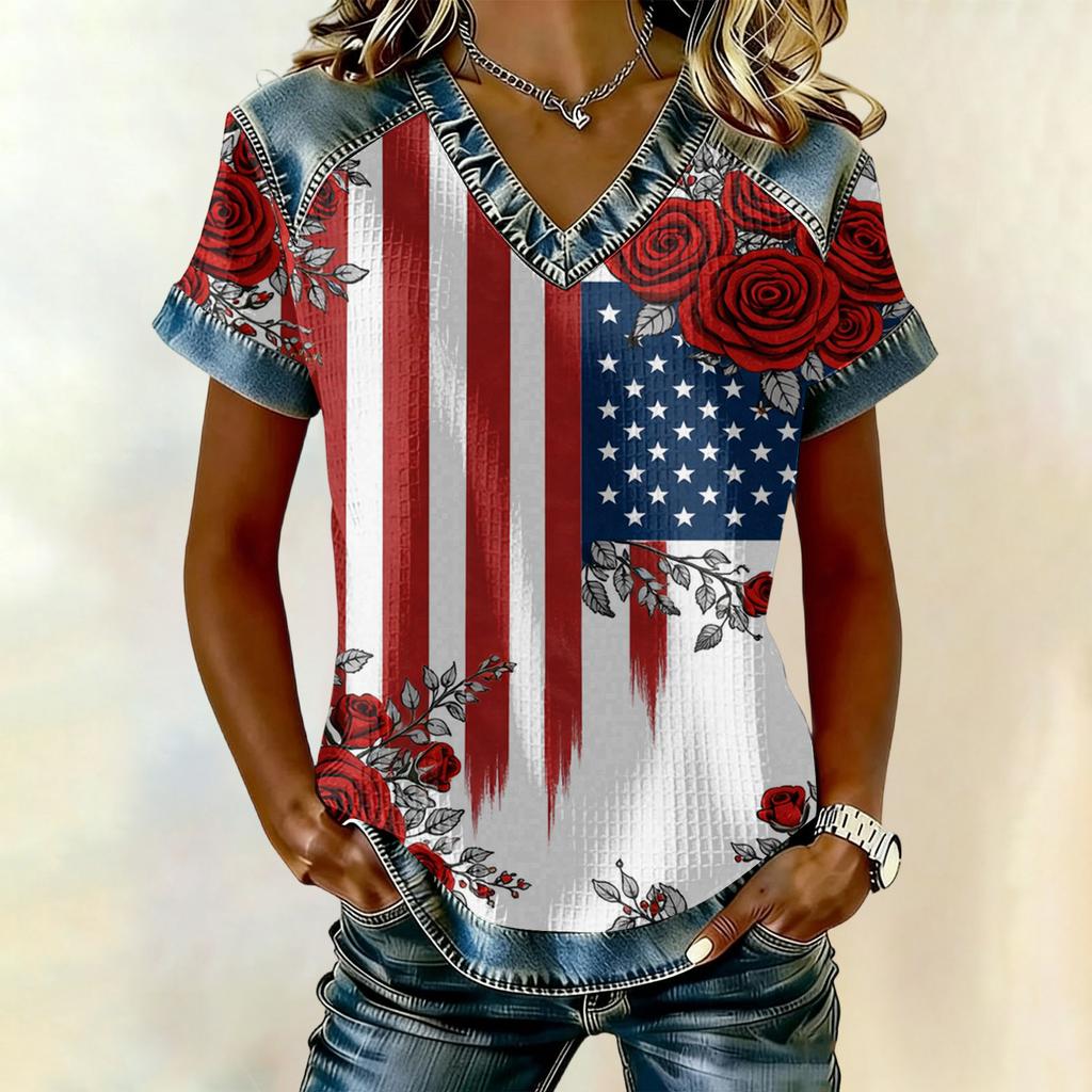 Women's Fashion Casual Independence Day Print Top