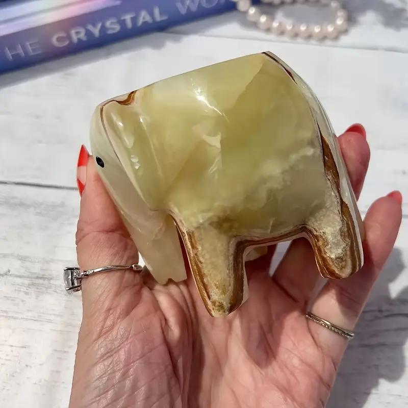 1pc Natural Green Calcite Elephant Shape Candle Holder Afghan Stone Sphere Stand for Home and Office Decoration Holiday Gift