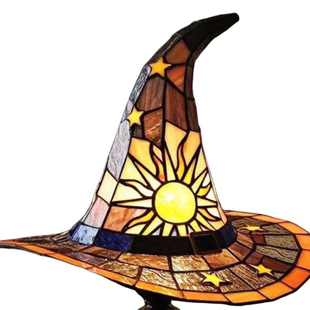 Halloween Witch Hat Lamp USB Powered Stained Glass Mood Light Creative Table Lamp Night Light Retro Home Bedroom Decoration