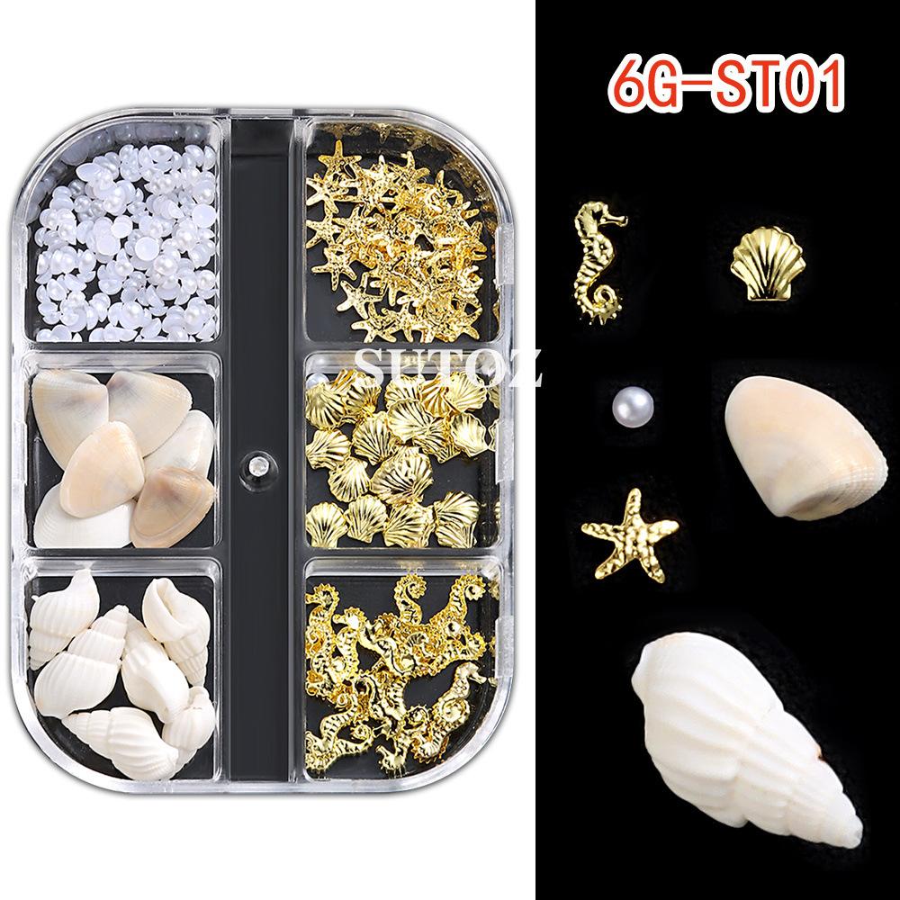 Accessoires pour Nail Art Série Océan d'Été Coquillage Étoile de Mer Boule d'Acier Décorations Métalliques pour Ongles