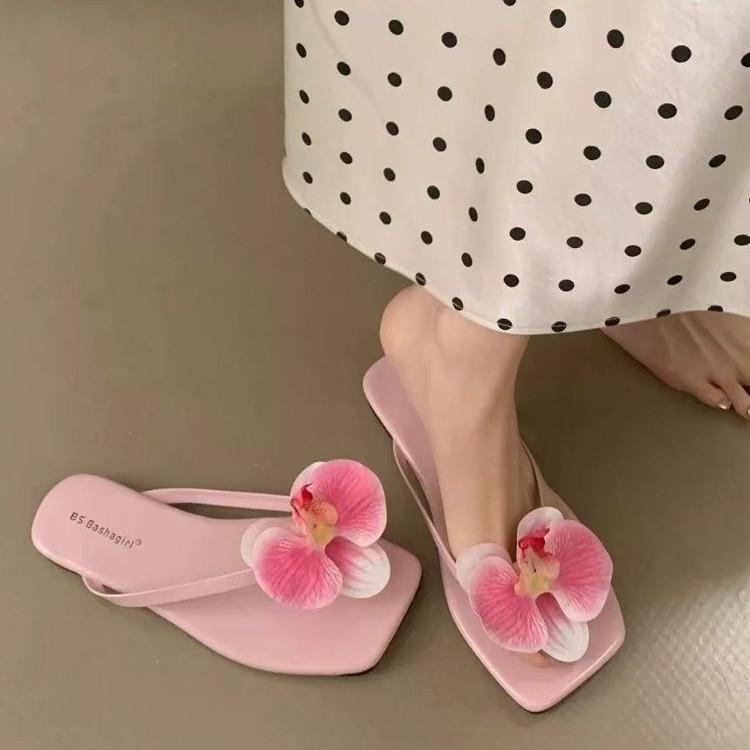 Fashion Chic Fairy - Style Flower Flip - Flops | Orchid Accent, Soft & Comfy, Perfect for Beach Vacations & Daily Leisure