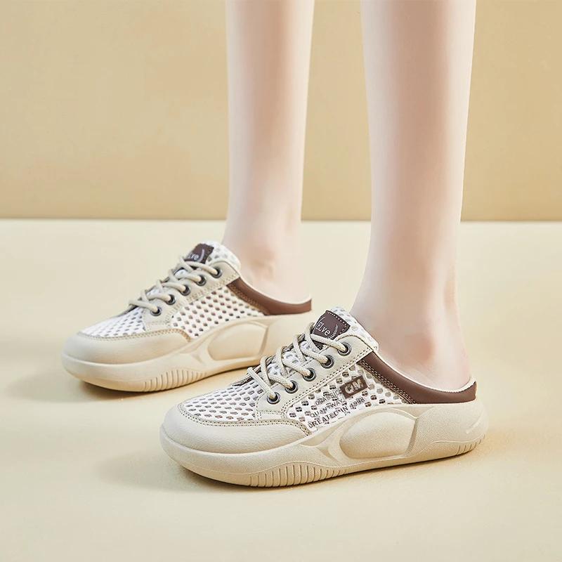 Fashion 2025 Brand Ladies Shoes Closed Toe Women's Slippers Fashion Front Lace-up Outdoor Mesh Best Seller Casual Breathable Sneakers