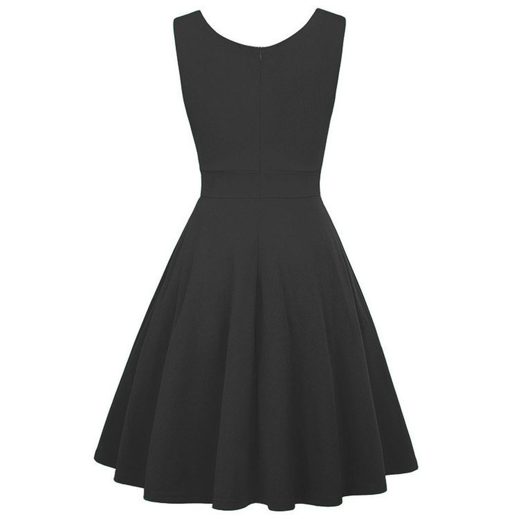 Ärmelloses V-Ausschnitt Fit-and-Flare-Kleid für Damen Elegantes A-Linien-Knielanges Cocktailparty-Kleid mit gefaltetem Oberteil