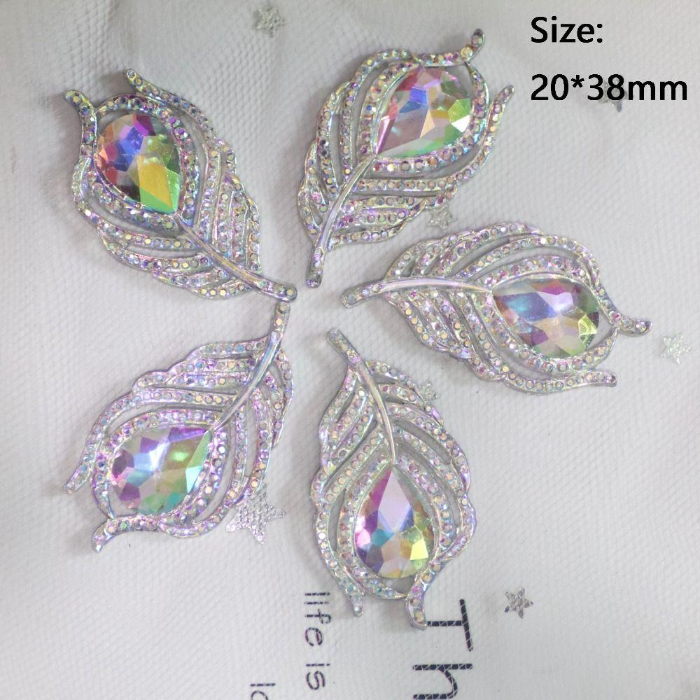 20PCS DIY Crafts 3D Peacock Feathers Solid Color Hand Sewing Gem New Flat Back Rhinestone  Scrapbook