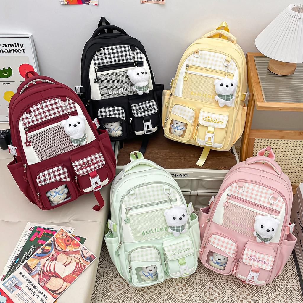 Schoolbag new trendy plaid middle and high school student schoolbag ins fresh and large capacity backpack female cute casual backpack