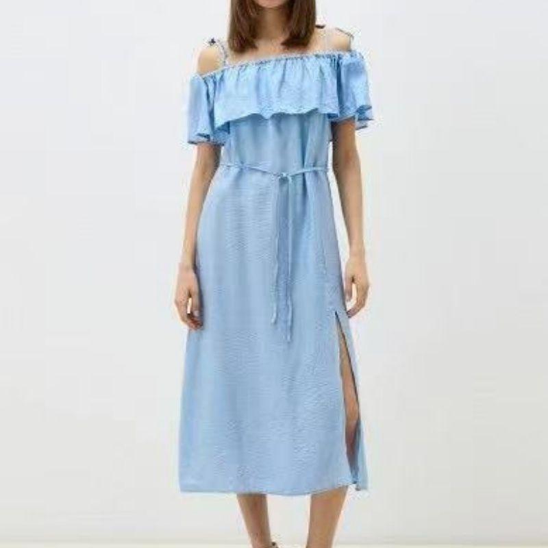 Foreign Trade European and American Single One piece Dress Women Summer New off-Shoulder Sweet French style Temperament off-Shoulder Sling Long dress