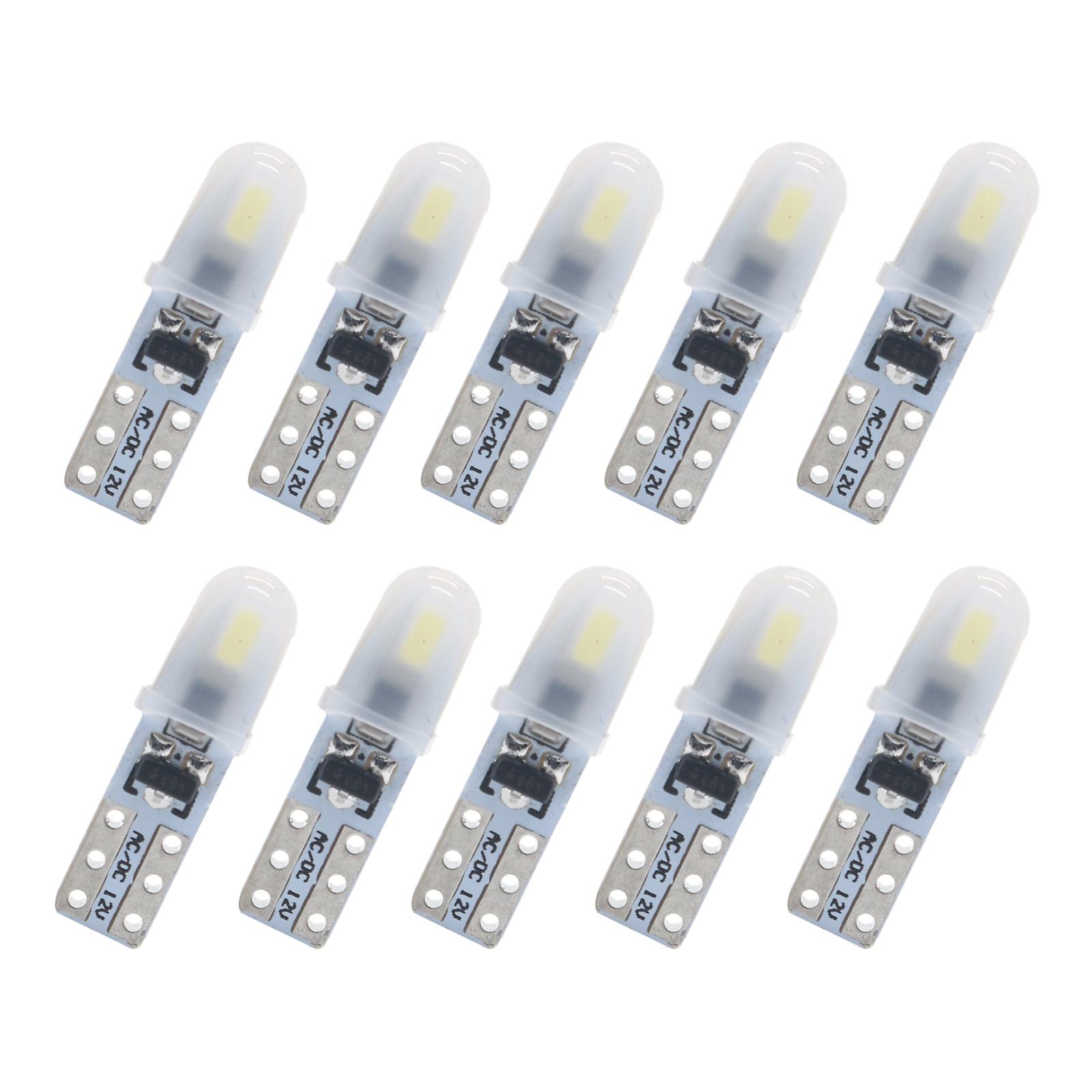 

10 шт. светодиодных ламп T5 высокой яркости для автомобильных светодиодных ламп без полярности, лампа для приборной панели 2-3014 SMD, подсветка номерного знака двери, белая, 12 В постоянного тока белый