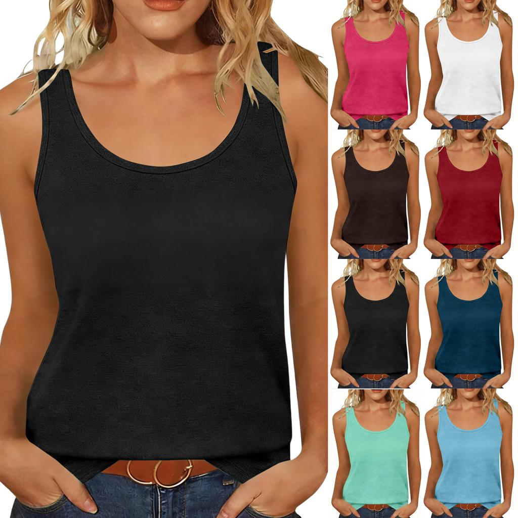 Women's Casual Tunic Tops To Wear With Leggings Sleeveless Summer Color Shirts Tanks Blouses