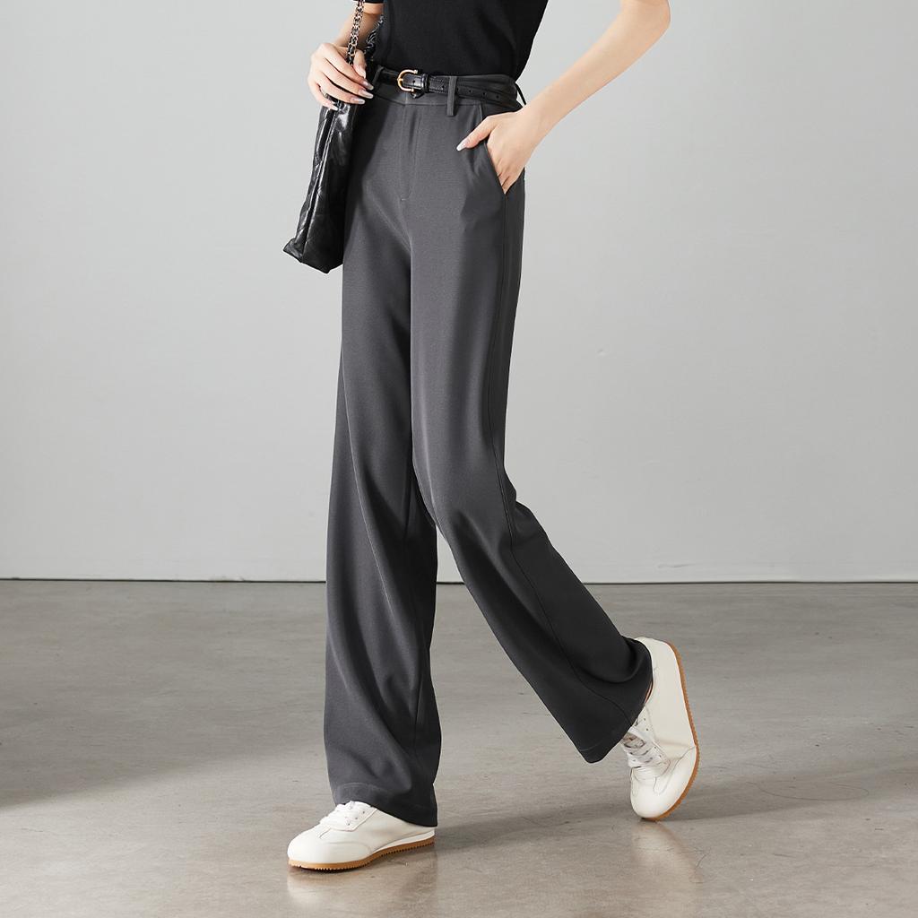 Half Elastic Waist Casual Wide Leg Pants