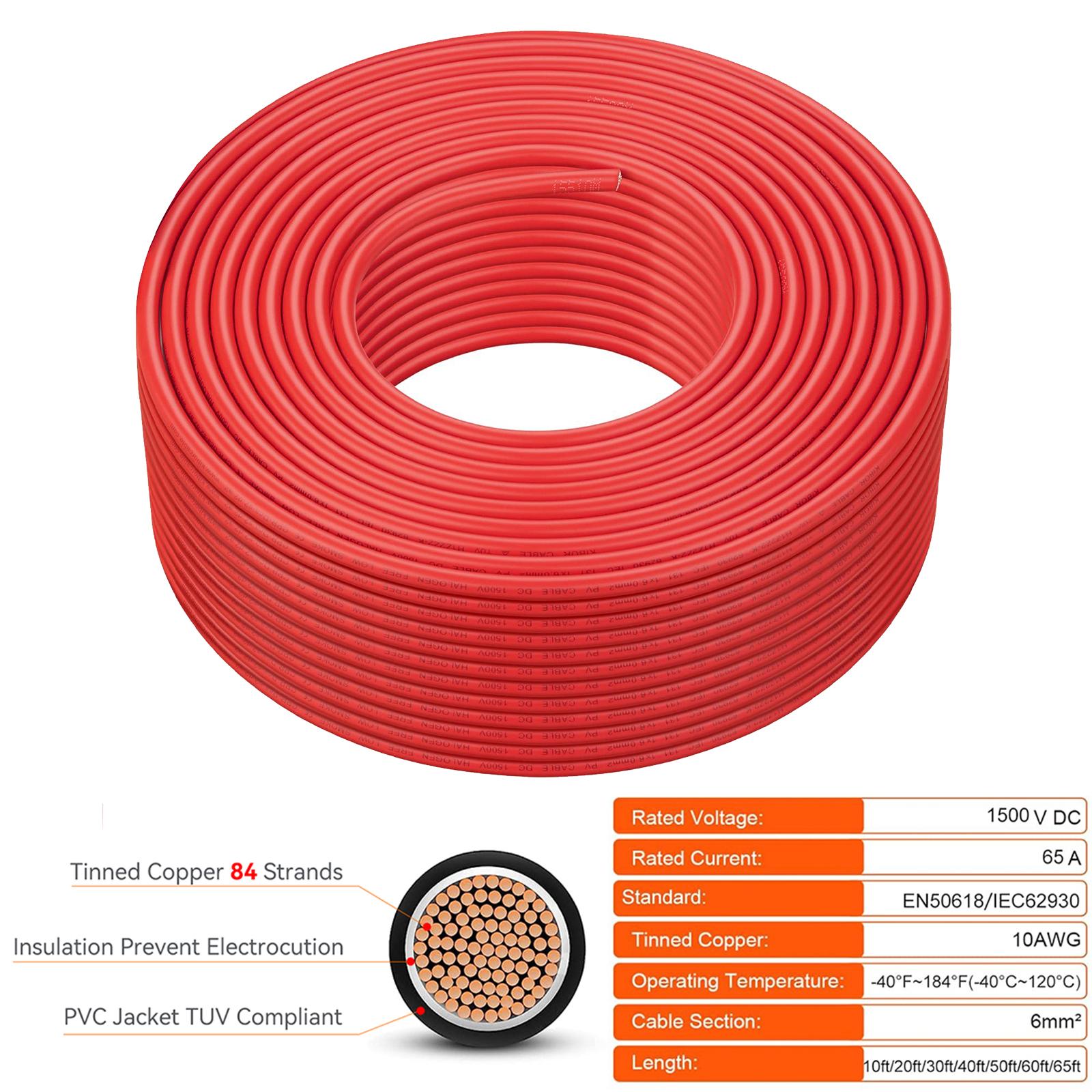 

PowMr 100m 328FT Solar Power Cable 6mm² 10AWG Wire PV Photovoltaic Cable TÜV TUV Cable For PV Panels Connection Red Black Jacket Red-10 AWG-100m