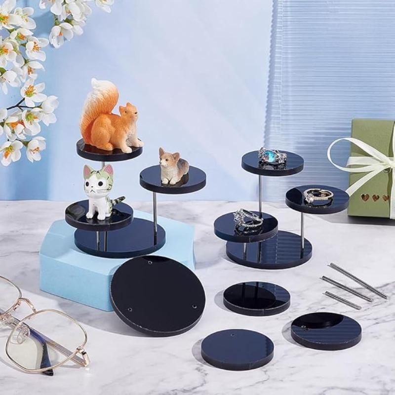 1pc Black Round Acrylic Products Display Riser Stands Jewelry Display Stands for Rings Earrings,Mini Figurines
