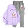 2pcs Girls Cat Print Hooded Jacket Kuromi Sweatpants Set Soft MelodyZip Up Hoodie with Pockets Long Sleeve Casual Outfit for Spring Fall for Outdoor