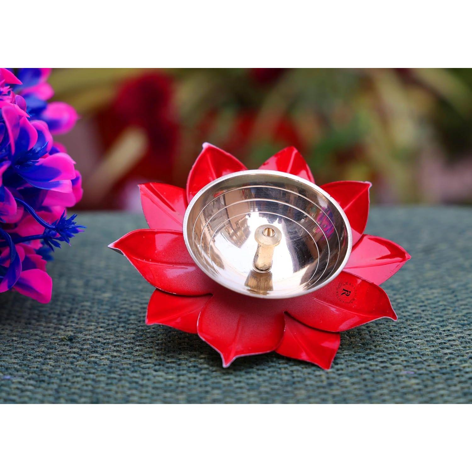 

Lotus Flower Shaped Diya - Pack of 6 | Pure Brass Metal Made Metal Diya in Beautful Golden and Red Finish | Ideal for Home, , & Temple Madnir Use