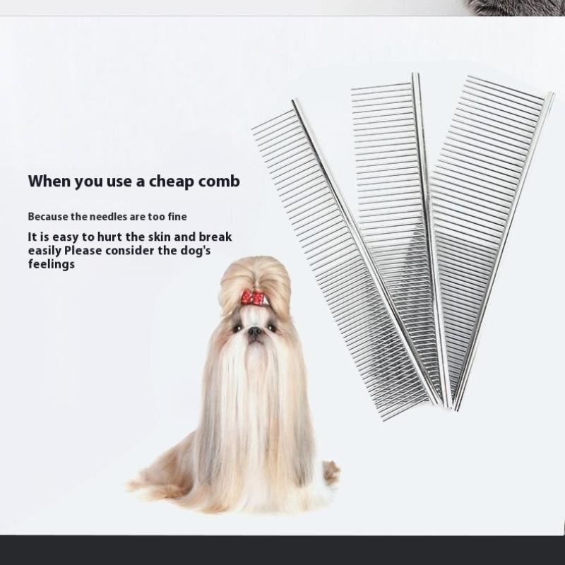 Dog Cat Metal Double Row Teeth Brush Grooming Hair Comb Fur Rake Tool Useful Dog Fur Grooming