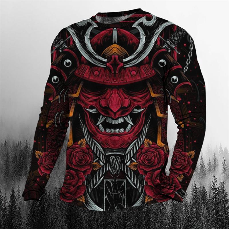 Super Cool Vintage Japanese Samurai Men's T-shirt O-Neck Cotton Men's Clothing Oversized Casual Long Sleeve Tops 3D Printed
