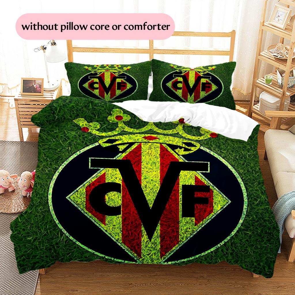 Villarreal CF Pattern Bedding Home Decoration Birthday Gift (1 * duvet cover + 2 * pillowcase, without core)