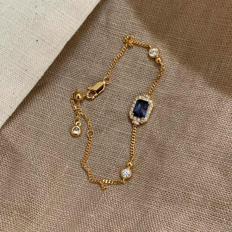 

Classic light luxury small square blue gemstone bracelets for women classical high-end style bracele chain banquet jewelry gift 17-20cm