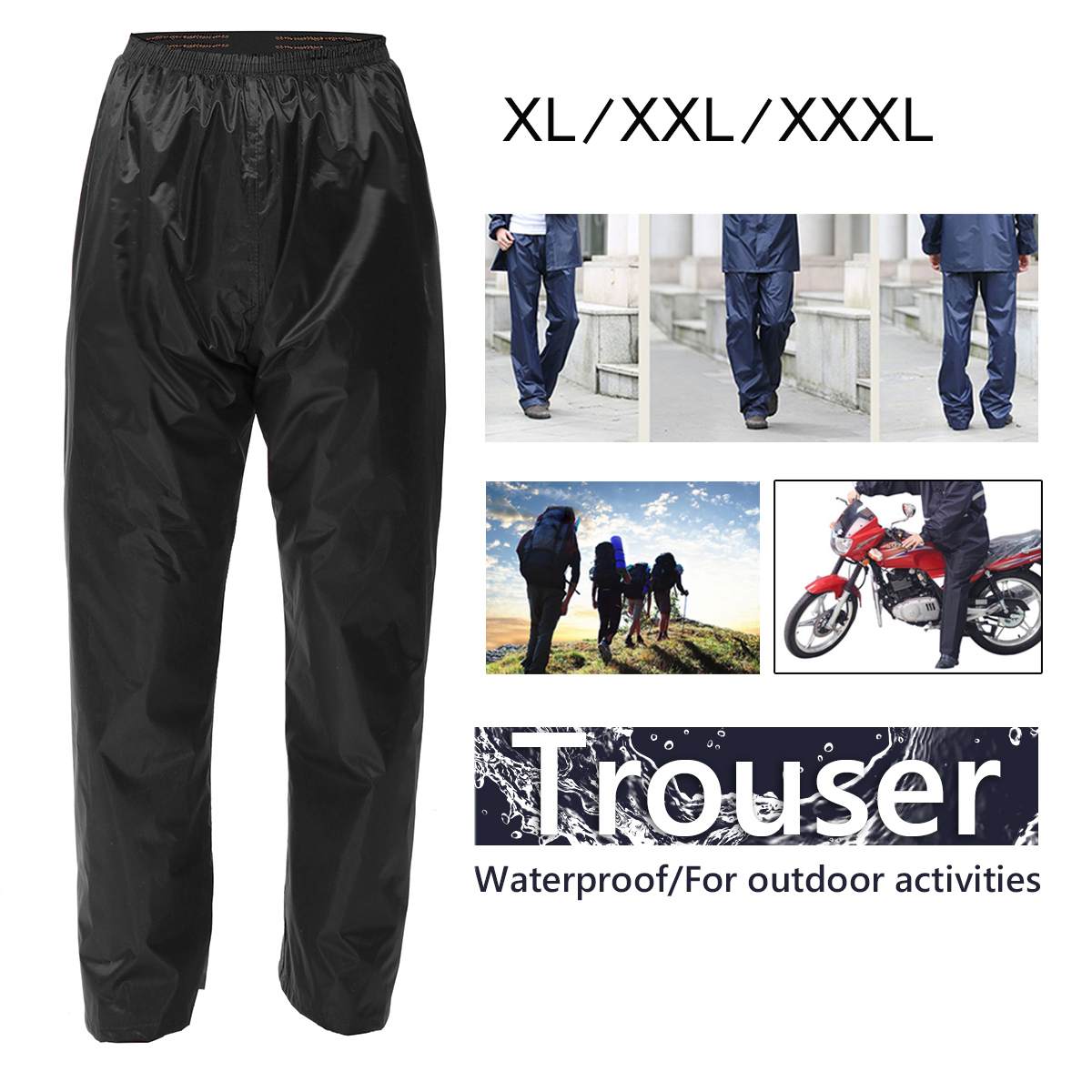 Hiking Rain Pants For Men Women Outdoor Waterproof Pants Motorcycle Climbing Camping Cycling Sports Mountain Rain Trousers XL чёрный