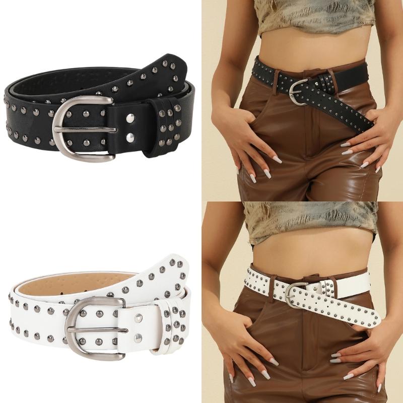 Studded Belt Leather Belt Metal Rivets Belt Pyramids Studs Belt Unisex Fashion Studded Accessory for Jeans Pants