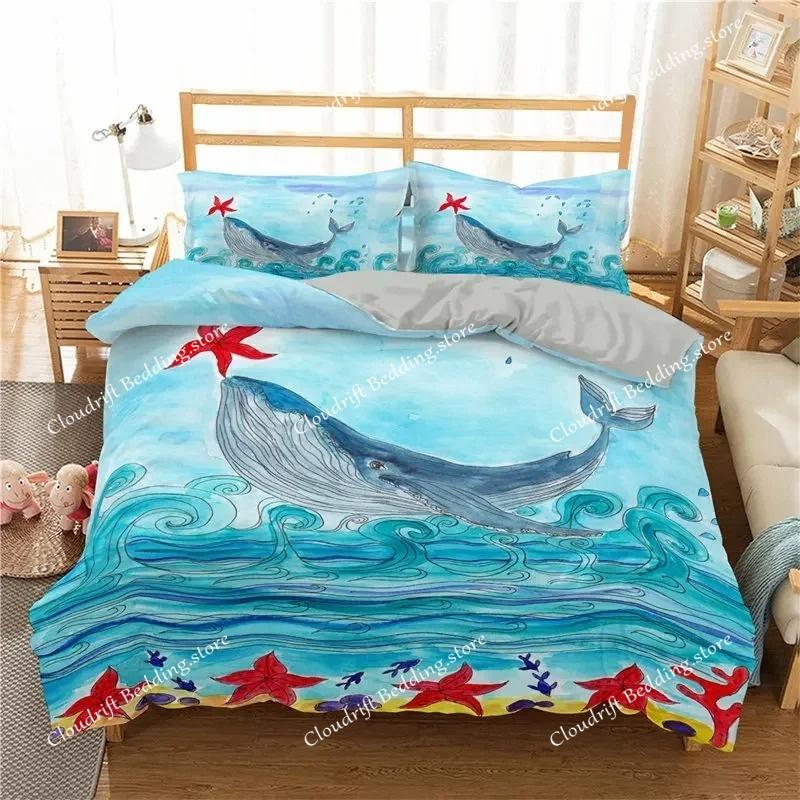 Set Biancheria da Letto Delfino dell'Oceano per Bambini Adulti Stile Boho a Tema Marino Copripiumino Microfibra Copripiumino Creature Marine Arredamento Camera da Letto