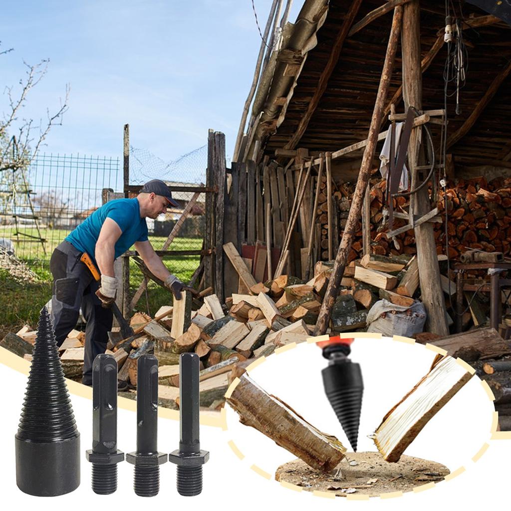 42mm+32mm Firewood Drill Bit Set + 3 Handle Wood Splitter Drill Bit Log Splitter Drill Bit Detachable Design for Splitting Woods