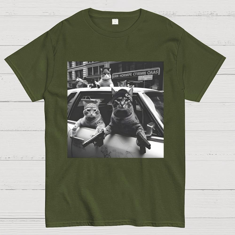 Funny Cat Gang Vintage Unisex 100% Cotton Summer Casual Cool Loose T-Shirt