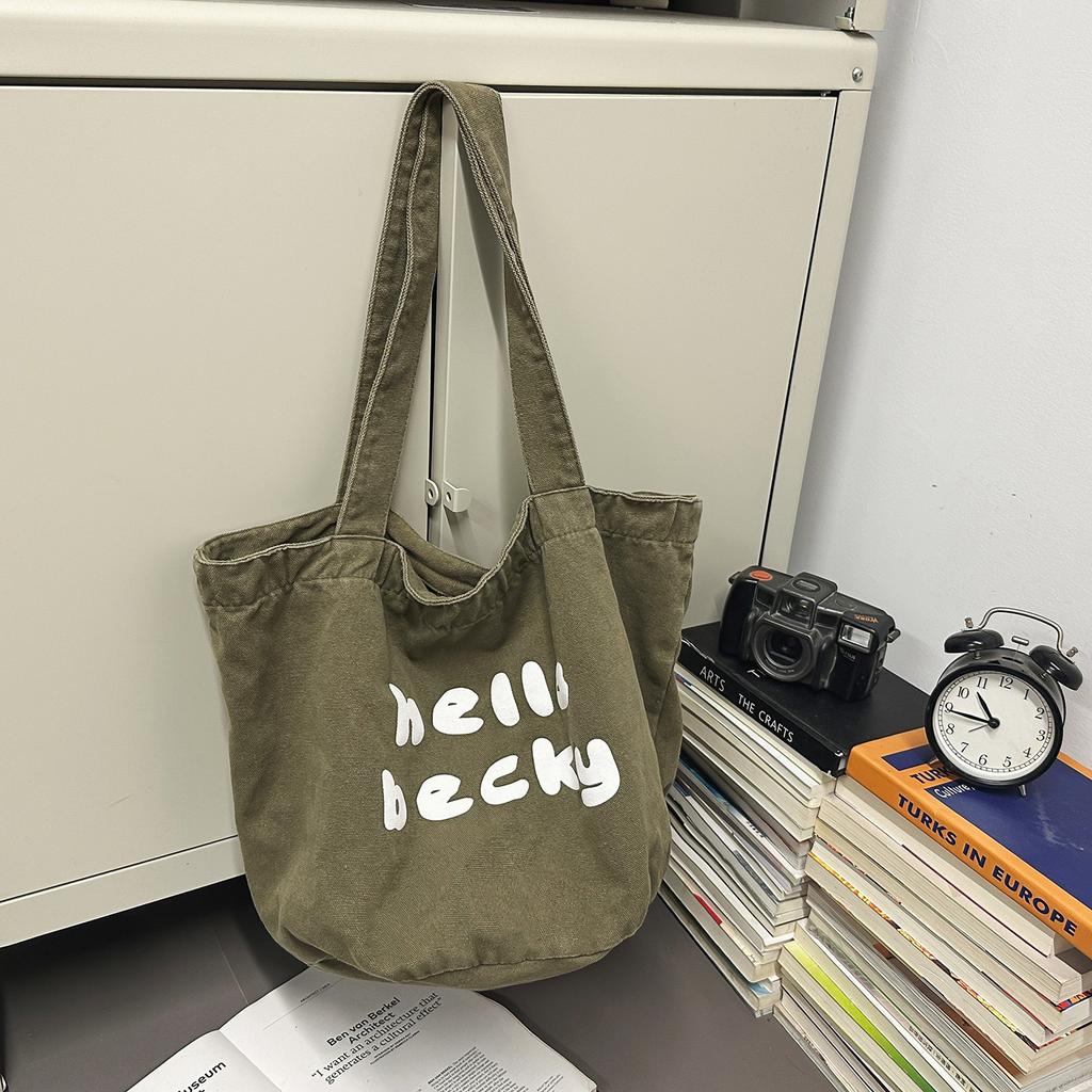 Korean version of the new canvas bag large capacity shoulder letter tote bag ins simple leisure commuter shopping bag women's bag