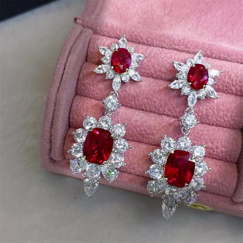 Luxurious Pigeon Blood Red Gemstone Jewelry Set: Ring, Earrings, Necklace - Celebrity Style