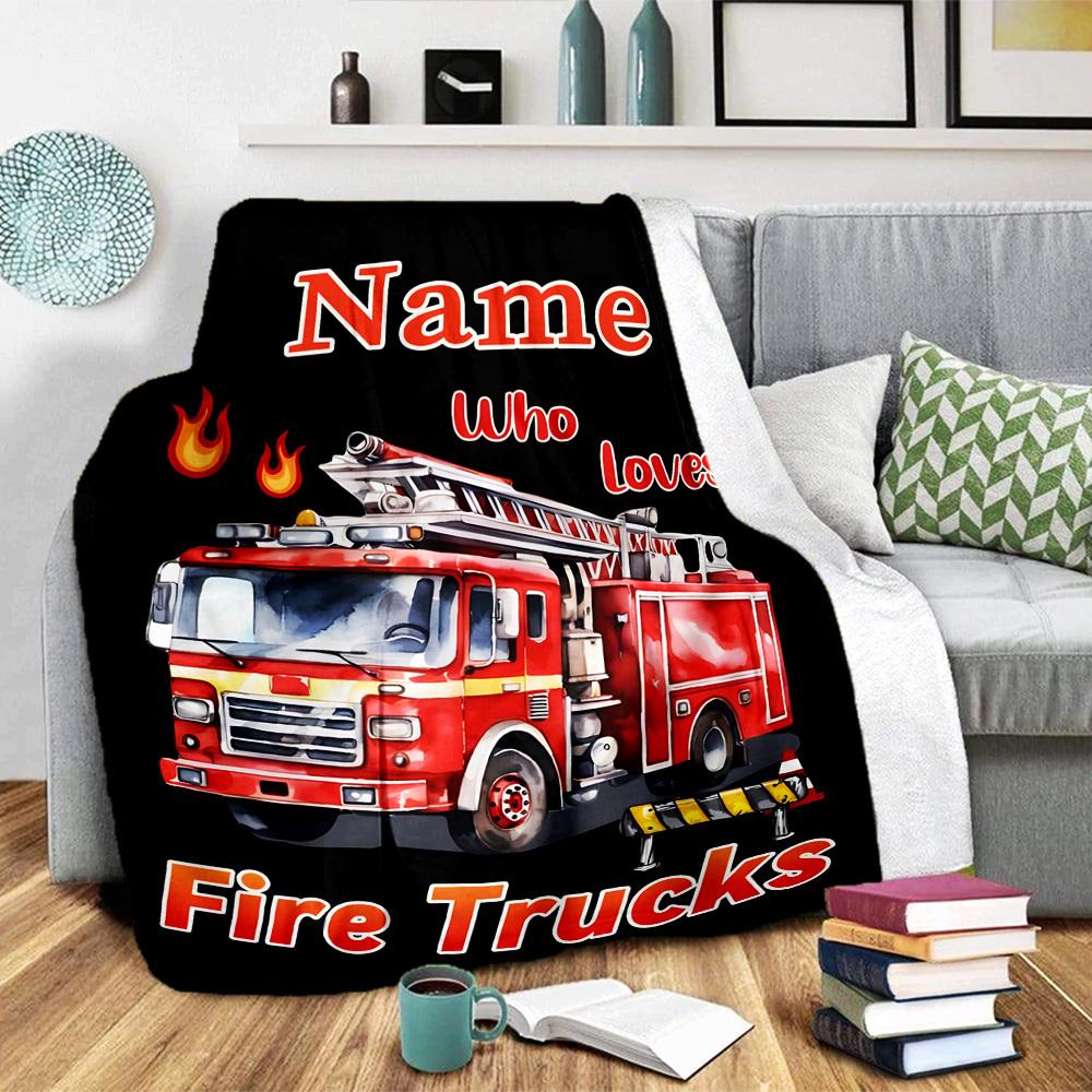 Fire Trucks Home Customize Your Name Blankets Comfortable Soft Lightweight Allseason Multipurpose Blanket For Picnics Sofas Offices Beds Living Rooms