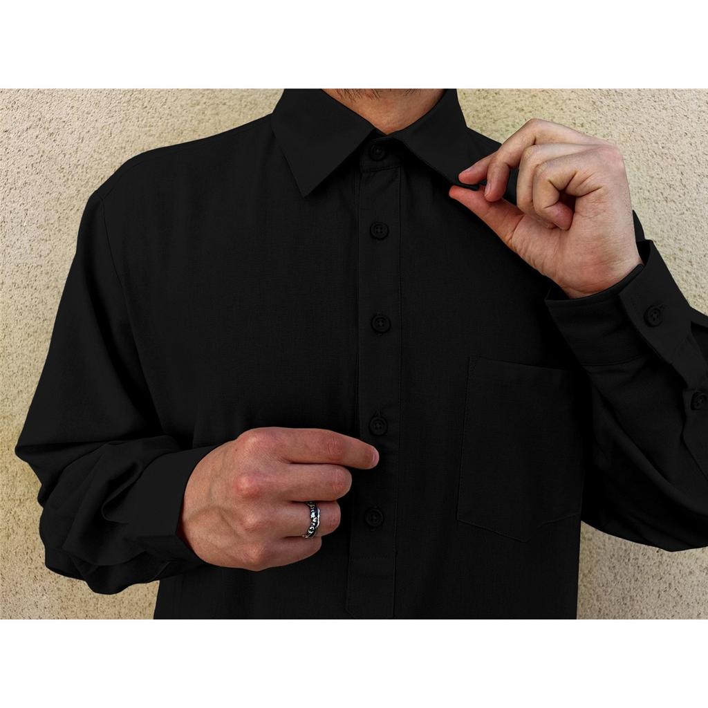 Herren einfarbig Langarm POLO-Kragen locker Leinen Muslimische Robe Kleidung Verkauf