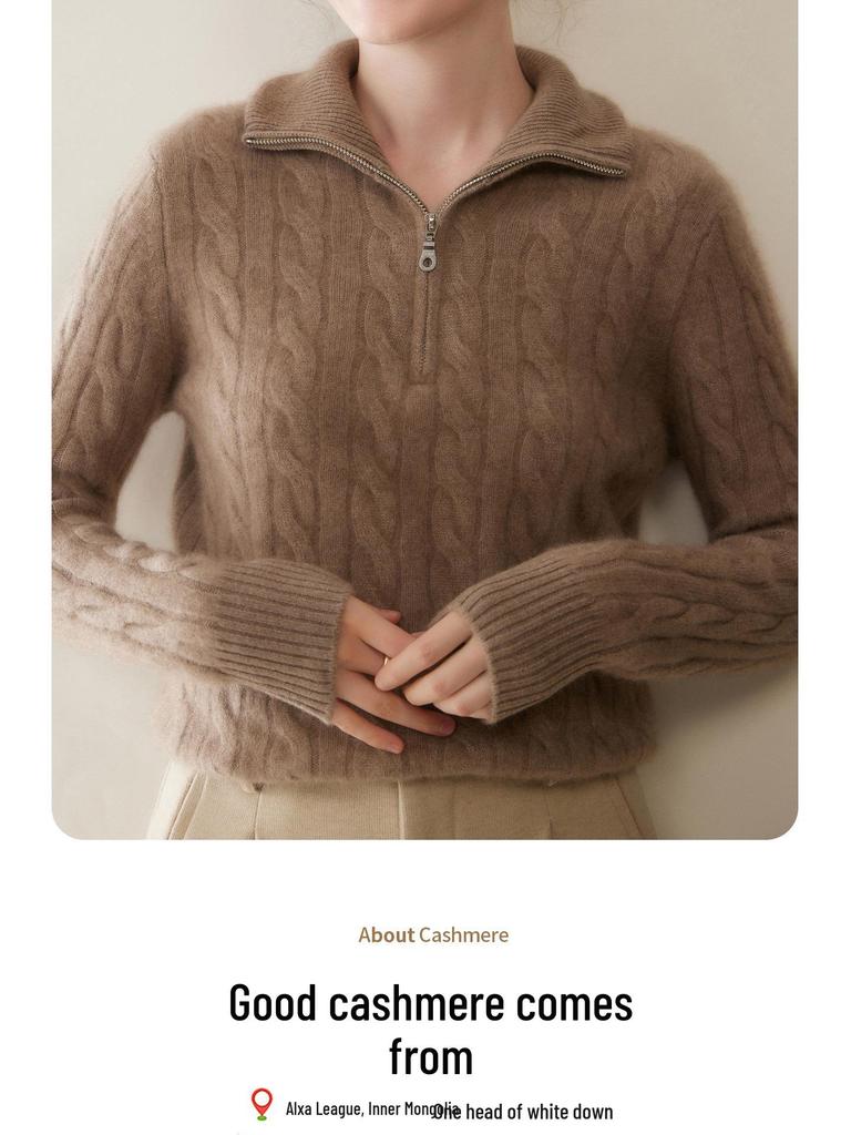 2025 A/W Women's Retro Cashmere Half-Zip High Neck Loose Knit Sweater