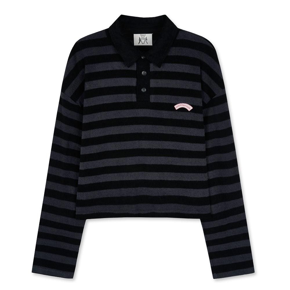 Terry Stripe Collared T-Shirt (Black) Black/Free