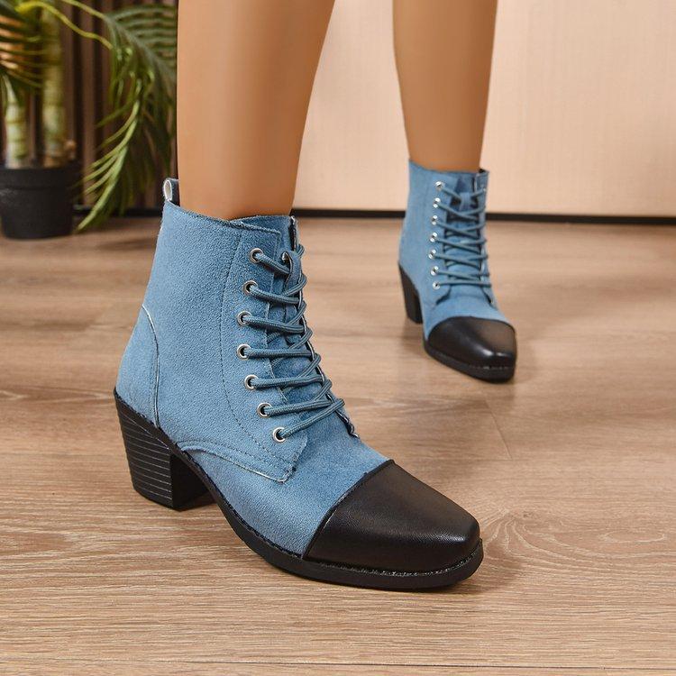 Women's Fashion Hundred Soft Elastic Comfortable Ankle Boots Shock Absorbing Anti-slip Casual Sports Lace-up Martin Boots