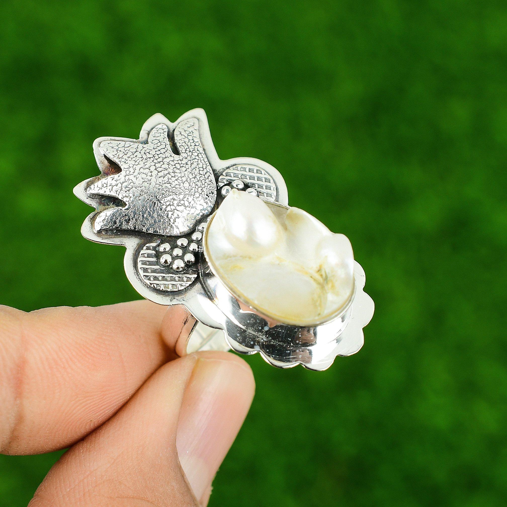 

Серебро 925 пробы Овальное Натуральный Жемчуг Бива Этническое Обещание Заявление Безель Кольцо на День Рождения Adjustable