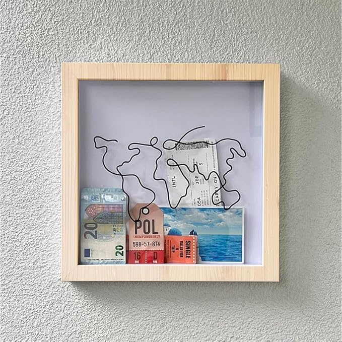 AdventureMemo Vault Travel Ticket Shadow Box with Slots Memory Display Case 20x20cm