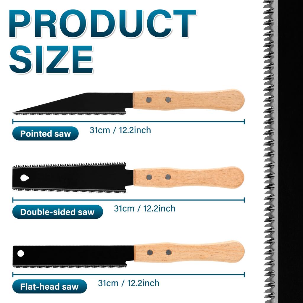 3PcsJapanese Style Hand Saw Single Double Sided Fine Tooth Wood Saw SK5 Steel Flexible Hand Saw Garden Hand Tool for Woodworking