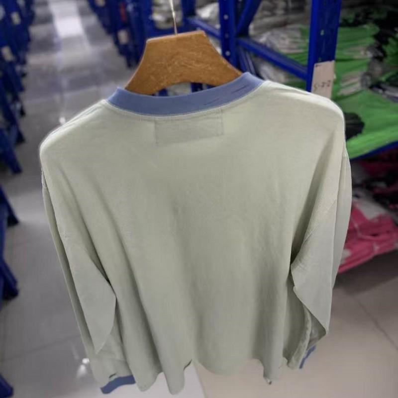 Unisex Oversized Distressed Long Sleeve Tee With Embroidered Letter Print Contrast Trim Soft Cotton Blend Casual Wear