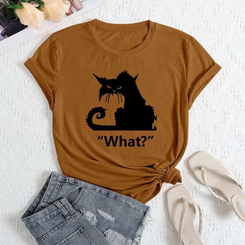 

Летние женские свободные повседневные футболки с короткими рукавами из чистого хлопка с принтом кошки с круглым вырезом для женщин S
