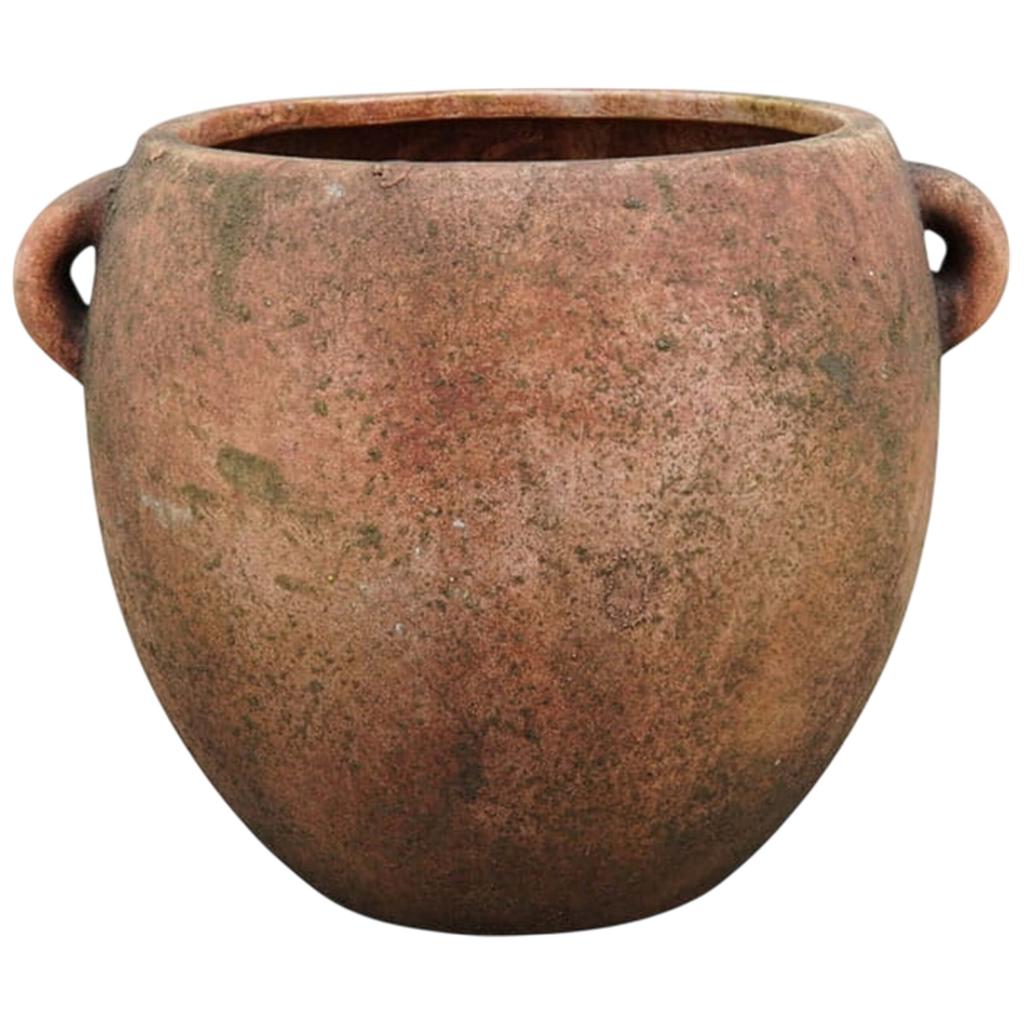 Brown ceramic flower pot with terracotta handles 24cm