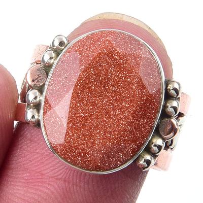 Natural Sunstone Gemstone Handmade 925 Sterling Silver Two Tone Ring Size 6 E0o44