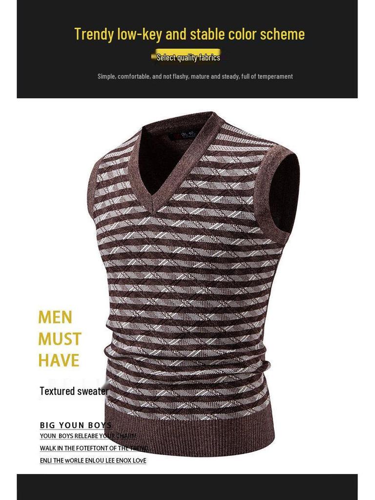 Men's V-Neck Trendy Knit Sweater Vest - Autumn/Winter European & American Style Pullover