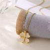 Women Light Luxury Niche Minimalist Four Leaf Clover Cat Eye Stone Clavicle Necklace