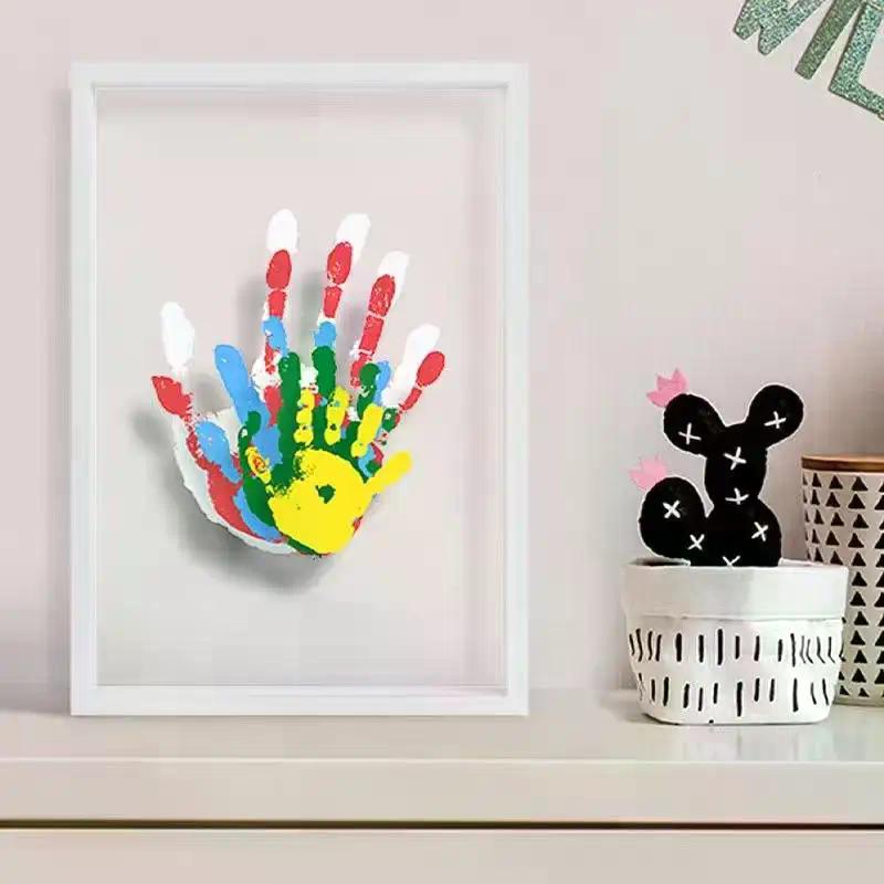 1 Set Cornice per Foto Impronta Mano Famiglia Cornice in Legno Fai da Te Kit Cornice per Foto Impronta Mano Con 6 Colori Penna Gomma Pennello Ricordo